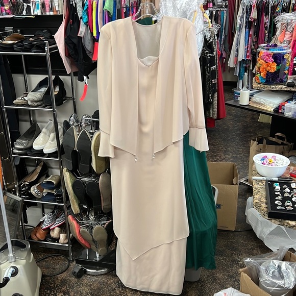 Ursula of Switzerland beige polyester two piece sleeveless lined dress size 14 - Picture 1 of 11